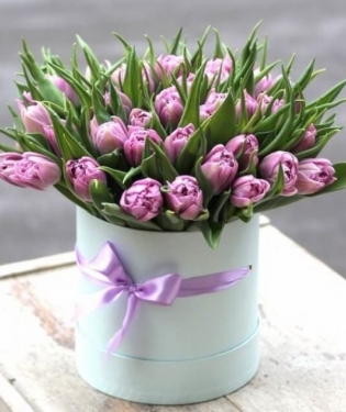 Сиреневые тюльпаны в коробке